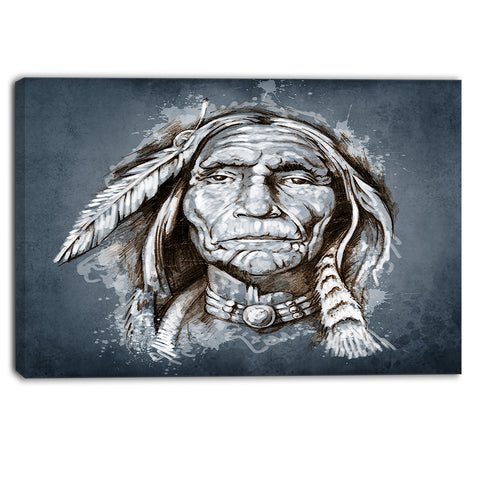 sketch of tattoo american indian portrait canvas print PT6383