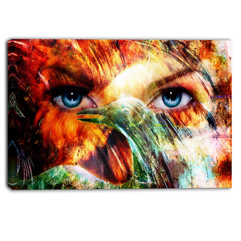 woman feather collage portrait canvas print PT6403