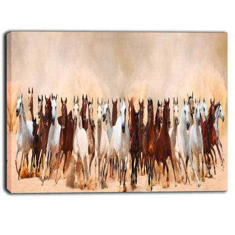 horses herd in sand storm landscape photography canvas print PT6444