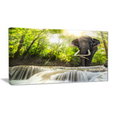 erawan waterfall with elephant photography canvas art print PT6475