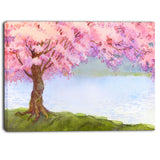 flowering pink tree by lake floral canvas art print PT6504