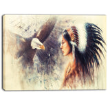indian woman and eagle portrait canvas art print PT6526
