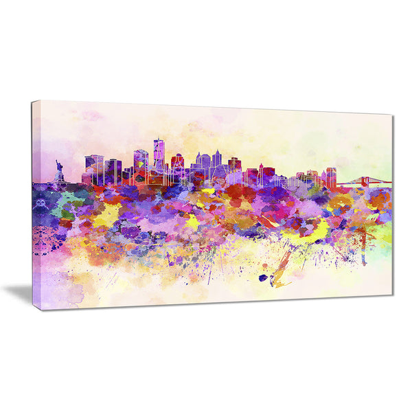 purple new york skyline cityscape canvas art print PT6540