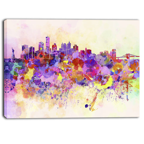 purple new york skyline cityscape canvas art print PT6540