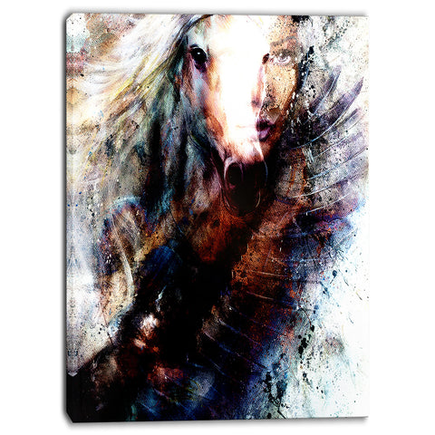 woman and horse with flying eagle collage canvas art print PT6541