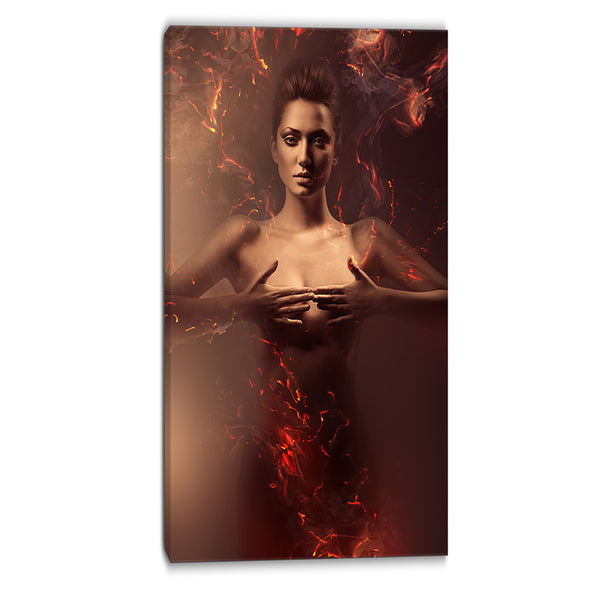 sensual nude woman in fire contemporary canvas art print PT6624