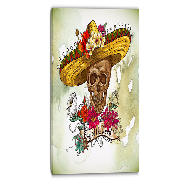 skull in sombrero with flowers digital floral canvas print PT6635