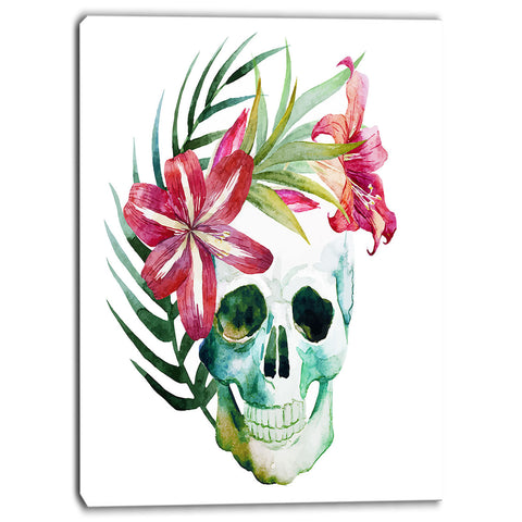 watercolor skull with flowers floral canvas art print PT6639