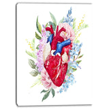 watercolor heart with flowers digital canvas art print PT6645