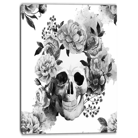 peony watercolor skull digital canvas art print PT6648