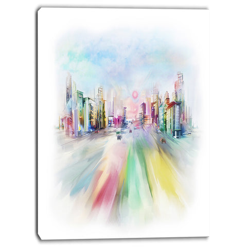 silhouette of big city digital cityscape canvas art print PT6667