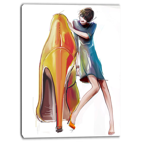 girl in love with high heel shoes digital canvas print PT6692