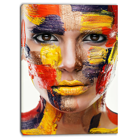 woman with colorful face contemporary canvas art print PT6767