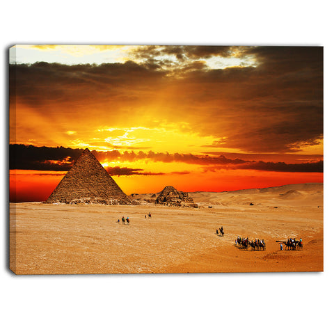 camel caravan at sunset landscape photo canvas print PT6819