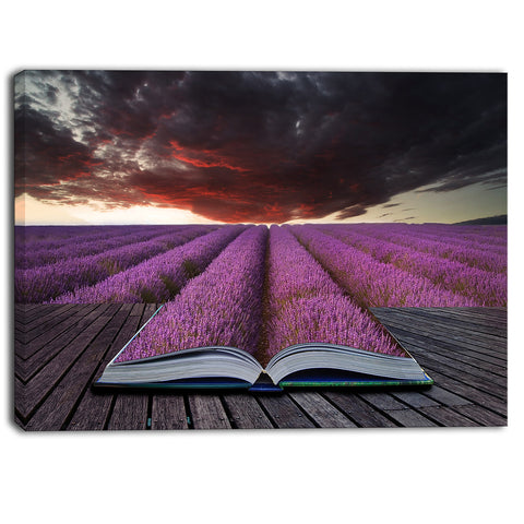 book open to lavender field floral canvas art print PT6834