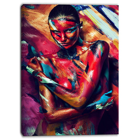girl in paint portrait contemporary canvas art print PT6888