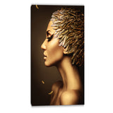 woman with gold feather hat contemporary canvas art print PT6891