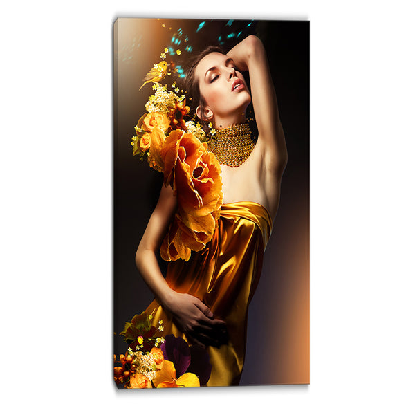 woman in yellow dress digital art portrait canvas print PT6895