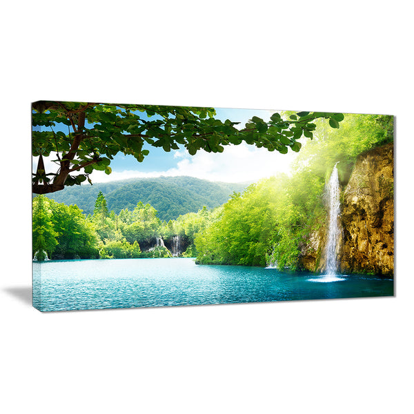 waterfall in deep forest landscape photography canvas print PT6940