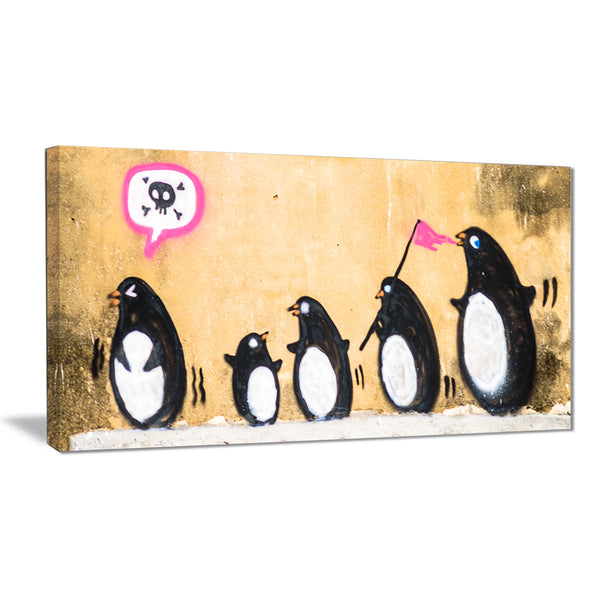 penguin on the wall street art canvas print PT6950