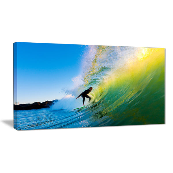 surfer beating green waves photo canvas art print PT6990