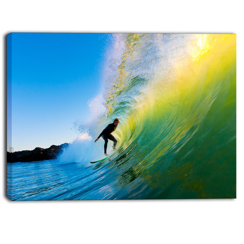 surfer beating green waves photo canvas art print PT6990