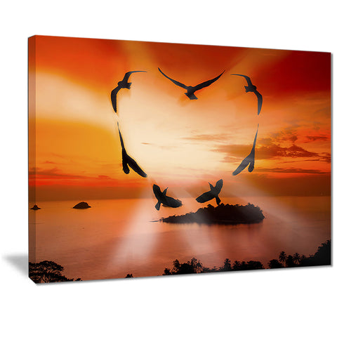crow heart at sunset digital art canvas print PT7088