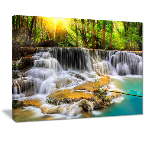 wide view of erawan waterfall landscape canvas print PT7096