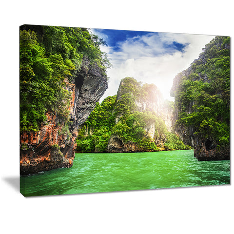 cave rocks on railay beach landscape canvas art print PT7101