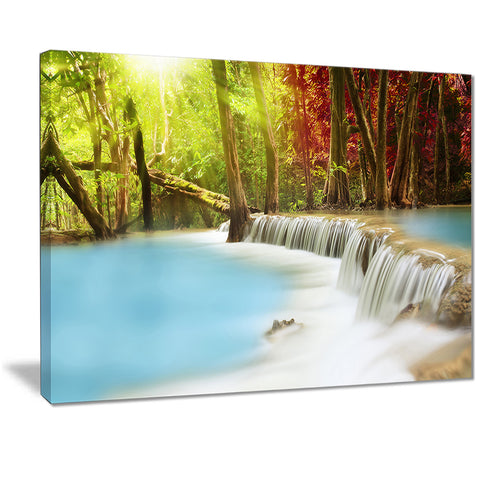 blue waters of huai mae kamin waterfall landscape canvas print PT7136