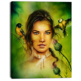 indian woman with birds portrait canvas print PT7188