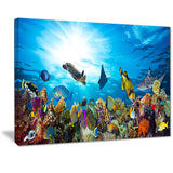 colorful coral reef with fishes seascape photo canvas print PT7216