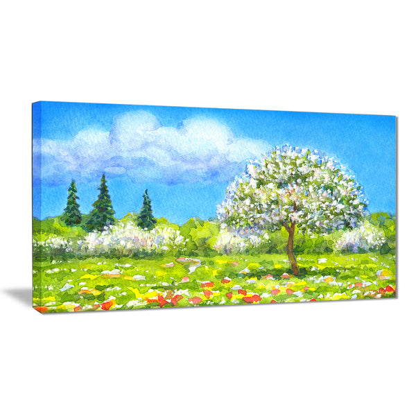 tree in different seasons watercolor landscape canvas art print PT7302