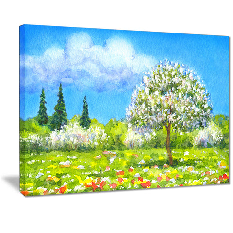 tree in different seasons watercolor landscape canvas art print PT7302