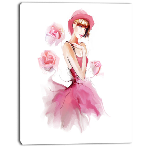 woman in pink dress and hat digital art portrait canvas print PT7304