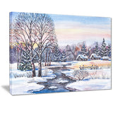 russian winter village landscape photo canvas print PT7310