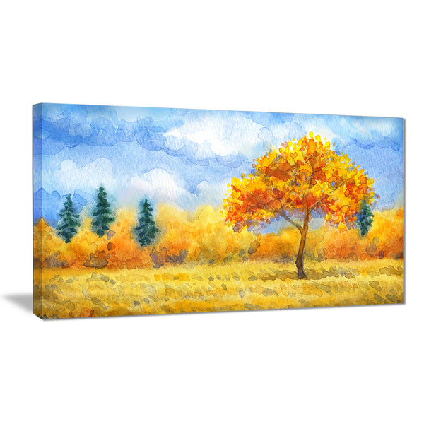 yellow trees watercolor painting landscape canvas print PT7311