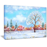 tree in winter watercolor painting landscape canvas print PT7313