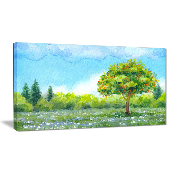 tree in spring watercolor painting landscape canvas print PT7314
