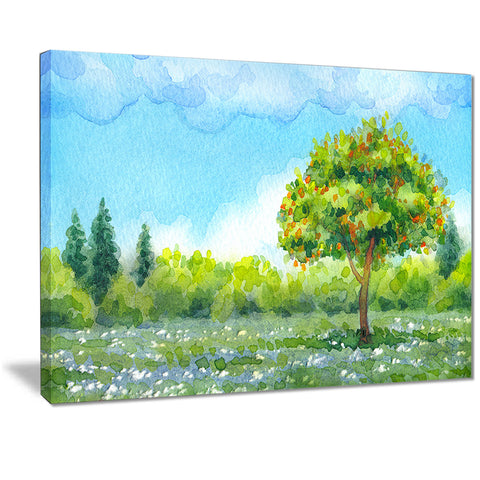 tree in spring watercolor painting landscape canvas print PT7314