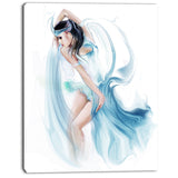 dancer woman in blue dress digital art portrait canvas print PT7327