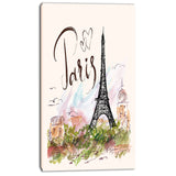 eiffel tower with paris scribbling digital art canvas print PT7349