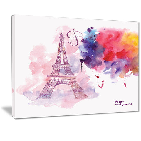 eiffel tower in cloud of colors watercolor painting canvas print PT7350