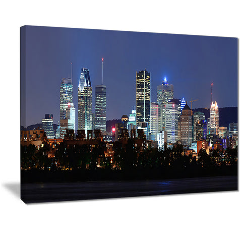 montreal over river at dusk cityscape photo canvas print PT7356