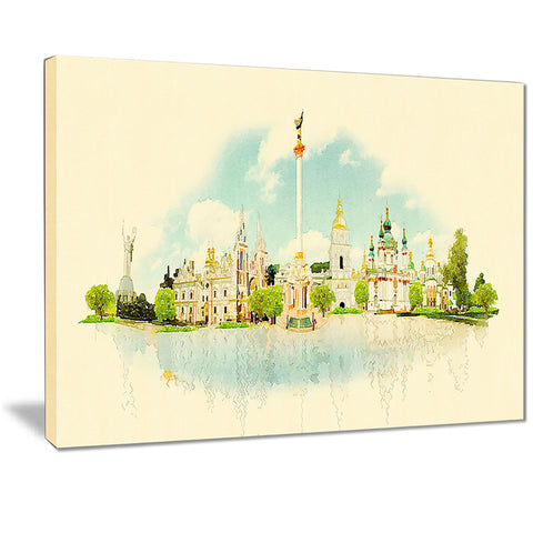 kiev panoramic view cityscape watercolor canvas print PT7369