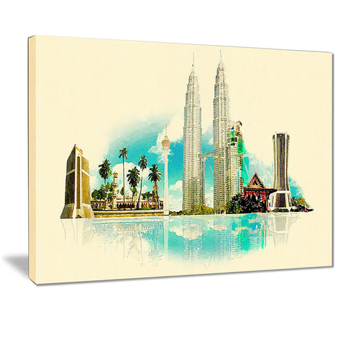 kuala lumpur panoramic view cityscape watercolor canvas print PT7375