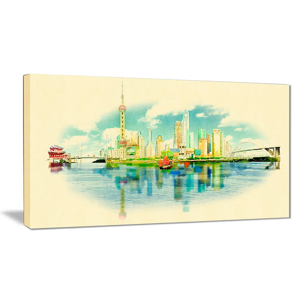 shanghai panoramic view cityscape watercolor canvas print PT7378