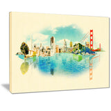 san francisco panoramic view cityscape watercolor canvas print PT7381