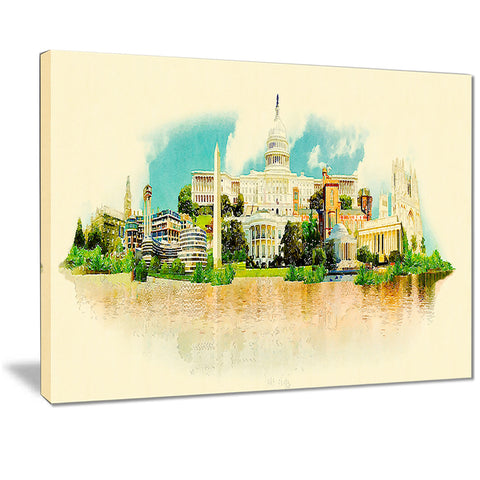 washington panoramic view cityscape watercolor canvas print PT7391