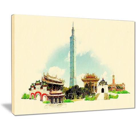 taipei panoramic view cityscape watercolor canvas print PT7392